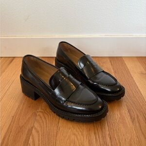 & Other Stories Black Leather Chunky Platform Heeled Penny Loafers